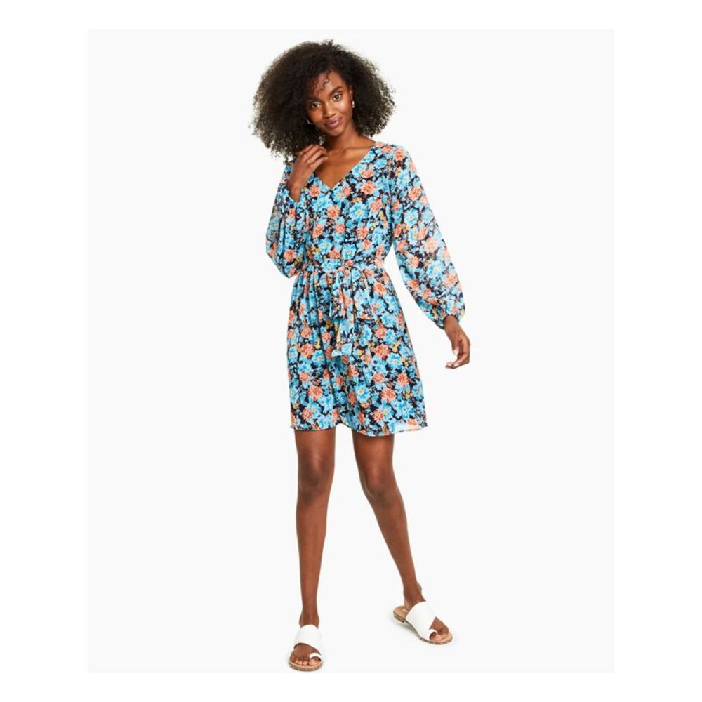 NWT BAR III DRESSES Womens Navy Woven Fitted Long Sleeve Short Dress XS